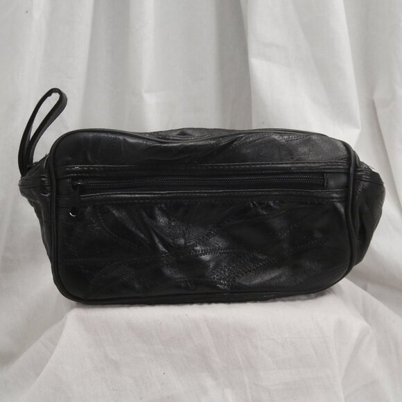 Toiletry travel case, black Leather